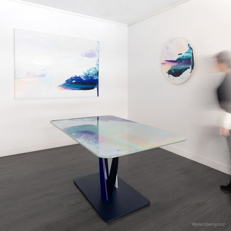 table verre sculpture en metal de prisca temporal artiste peintre contemporaine atelier paris