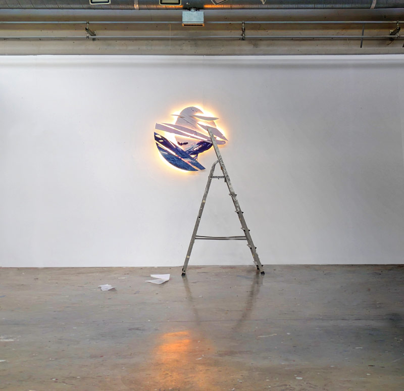 painting light artist studio installation light indigo